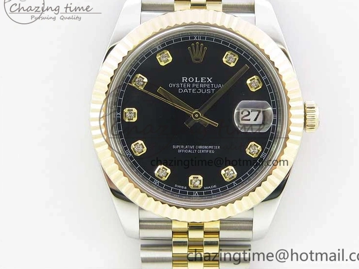 AAA Replica Watches SS Dial Wrapped WWF SS YG 41 Crystals DateJust 3128 on A YG Bracelet SoftTouch Edition Jubilee Best Wrapped Makers 126333 Black 0117
